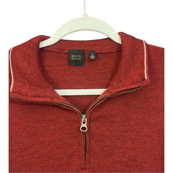 Black Saks Fifth Avenue 100% Wool 1/4 Zip Sweater Size Large AC1 - Picture 2 of 4